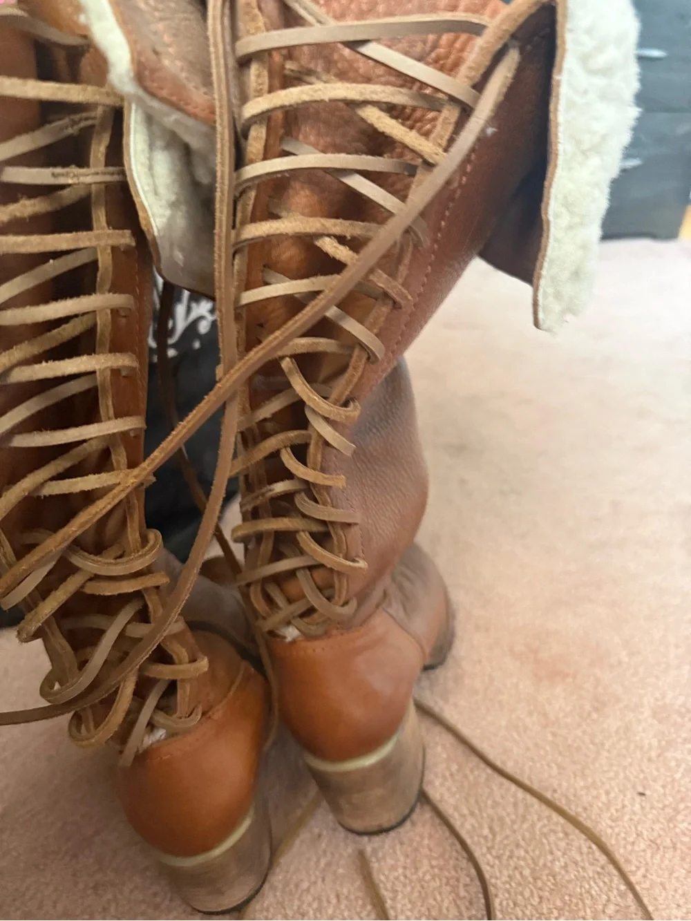 Elan Leather Over-the-Knee Lace-Up Boots in Cognac